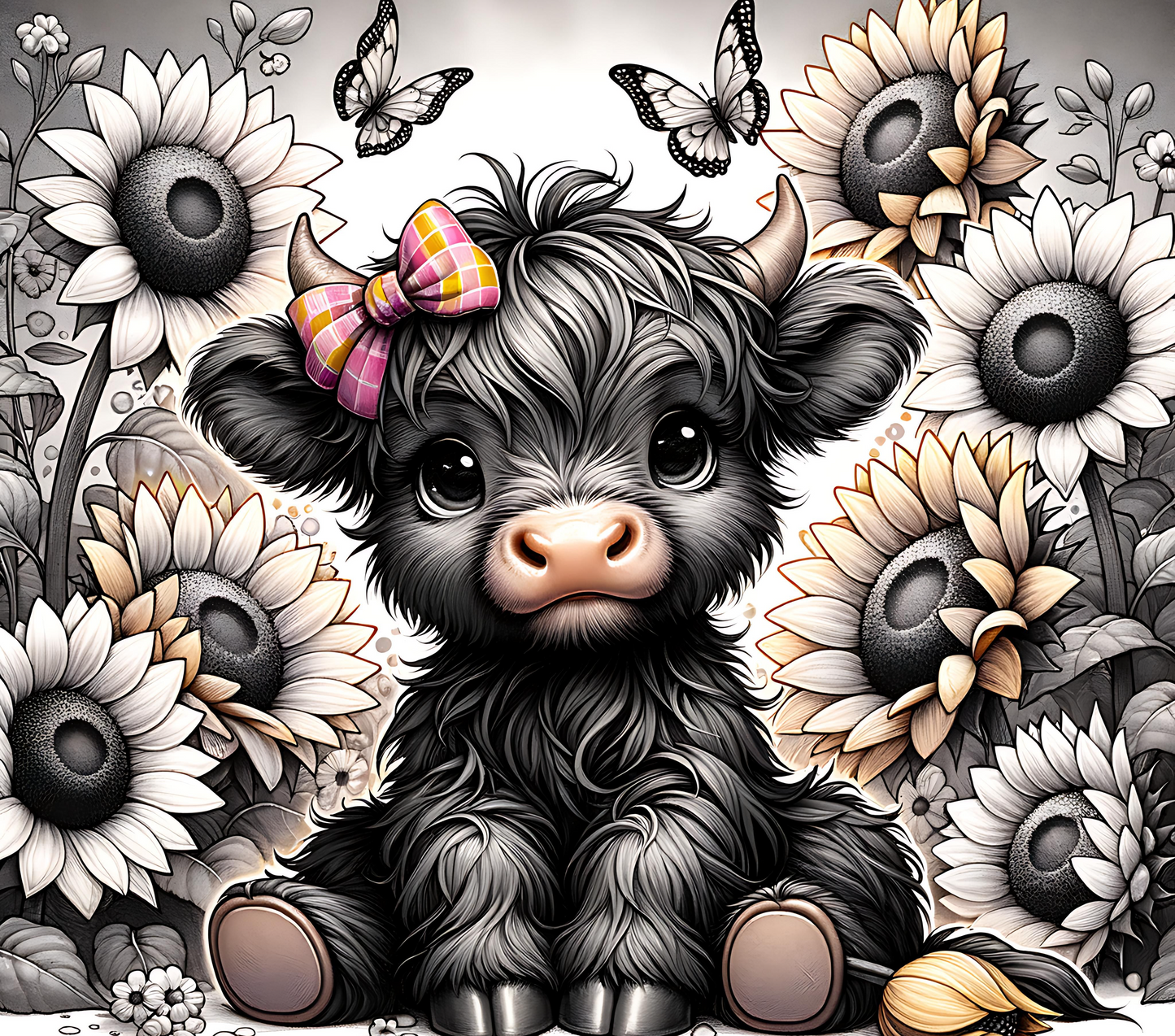 #243 Highland cow B&W
