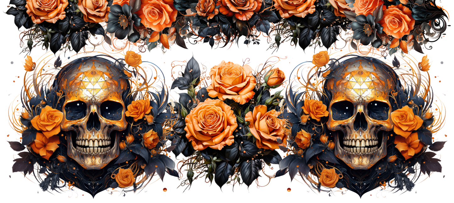 #201 orange rose skull