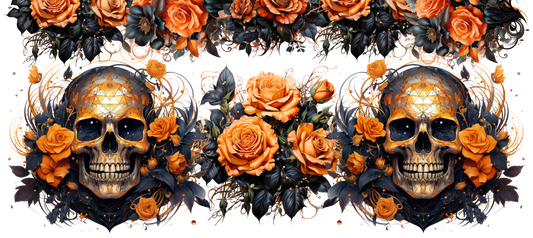 #201 orange rose skull