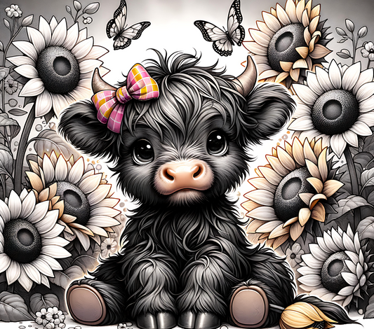 #243 Highland cow B&W